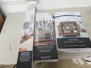 lot 51 image: rolling garment rack, 4-tier shoe r...