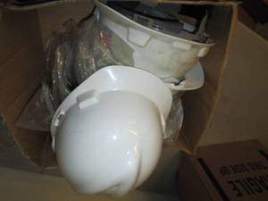 lot 95 image: 3 hard hats and 6 clear visors ...