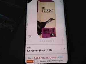 Box of 20 Epic Turkey Strips expir...