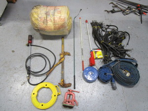 lot 84 image: Tarp Straps, Hot Shot, Fence Stretcher, Weed Burner, Backer Rod, Water Hose