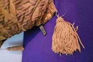 lot 27 image: Borgeto Throw Pillow & Pair Gold Lampshades