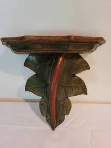 lot 43 image: Ornate Iron Trim  &  Wooden Wall Shelf