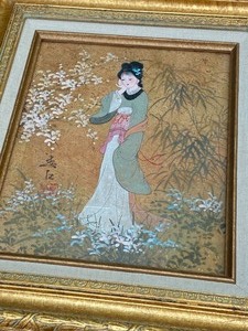 lot 71 image: Pair of Framed Oil on Cork Works of Art Oriental Princess