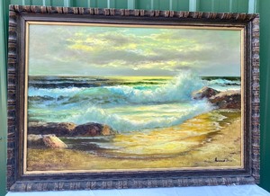 lot 90 image: Beautiful Sunset Oil on Canvas Painting
