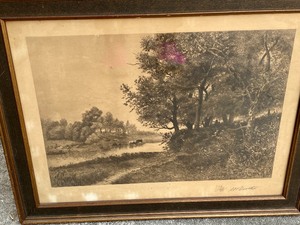lot 98 image: Framed Country Scene Etching