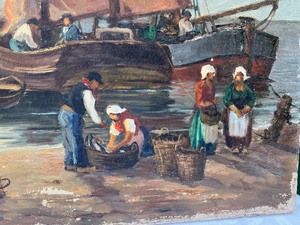 lot 102 image: Painting Dutch Fishing Boat Scene