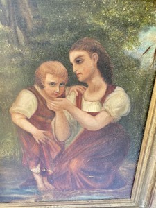 lot 166 image: Antique Framed Oil on Canvas of Mother & Child
