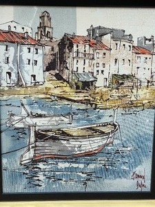 lot 132 image: Framed Oil Painting Boat Scene