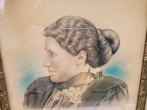 lot 198 image: Antique Portrait Colored Pencil Drawing of Female Profile in Ornate Frame