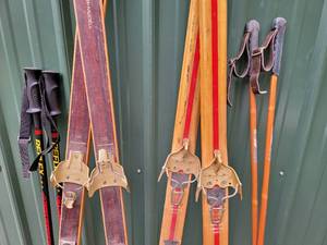 lot 204 image: Two pair of X-Country Skis with Bindings & Poles & Bonus Ski Boots