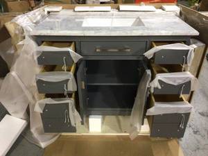 lot 20 image: Danny 42 in. Single Vanity in Maple Gray with Marble Vanity Top in Carrara White (good condition) see pictures