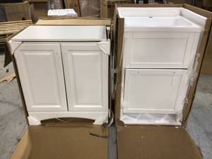 lot 27 image: Eleni All-In-One Kit 24 in. x 22 in. x 37.8 in. Acrylic Utility Sink with Cabinet in White by Schon (good condition)