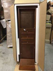 lot 28 image: Hampton Harbor 22 in. W x 10 in. D x 67-12 in. H Linen Cabinet in Sequoia by Home Decorators Collection (good condition) see pictures