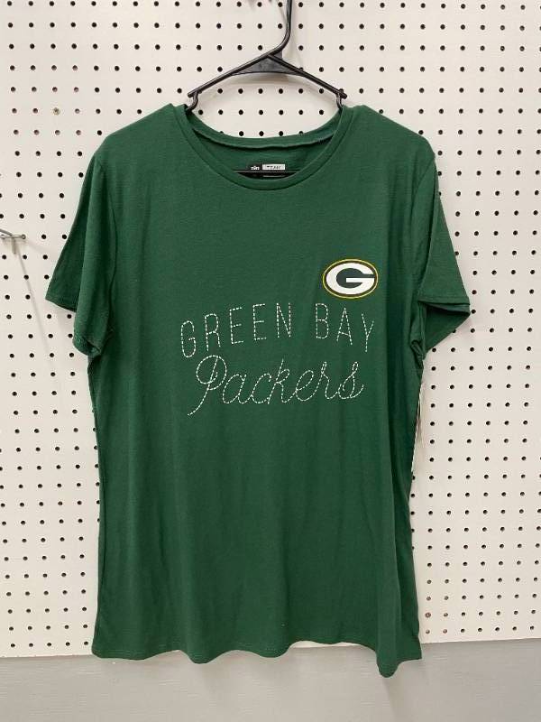 lot 12 image: NFL Green Bay Packers Womens Sewn Script Short Sleeved Shirt Size XL