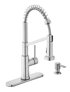 lot 39 image: GLACIER BAY Gage Single-Handle Spring Neck Pull-Down Kitchen Faucet with TurboSpray, FastMount, Soap Dispenser in Stainless Steel