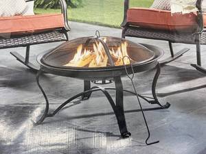 lot 40 image: HAMPTON BAY Sadler 30 in. x 19 in. Round Steel Wood Burning Fire Pit in Rubbed Bronze