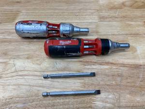 lot 45 image: MILWAUKEE Lot of 2-  9-in-1 Square Drive Ratcheting Multi-Bit Screwdrivers