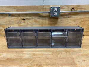 lot 107 image: QUANTUM STORAGE SYSTEMS Tip Out Bin, Number of Drawers or Bins 5, Outside Height 6 12 in, Outside Length 5 14 in