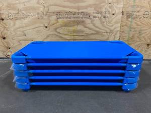 lot 18 image: LAKESHORE Lot of 5-  Easy-Stack Toddler Cots in Blue