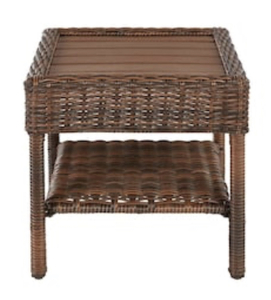lot 28 image: HAMPTON BAY Cambridge Brown Wicker Square Outdoor Side Table