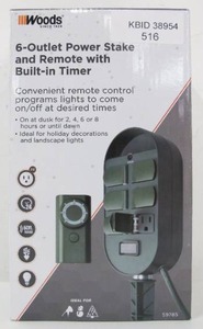 lot 516 image: Woods 6-Outlet Power Stake with Built-In Timer