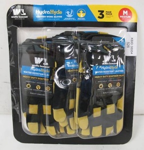 lot 526 image: 3-Pack Wells Lamont HydroHide Medium Leather Goatskin Work Gloves