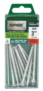 lot 546 image: 2-Pack SPAX  Hover Image to Zoom #14 x 3 in. Philips Square Drive Flat-Head Full Thread Zinc Coated Multi-Material Screw (12 per Box - 24 Pieces)