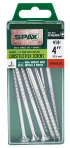 lot 547 image: 4-Pack SPAX #14 x 4 in. Philips Square Drive Flat-Head Undercut Full Thread Zinc Coated Multi-Material Screw (8 per Box - 32 Pieces)