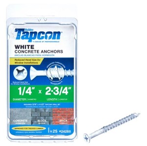lot 550 image: Tapcon 14 in. x 2-34 in. White Ultrashield Phillips Flat-Head Concrete Anchors (25-Pack)