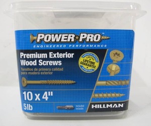 lot 553 image: Hillman Power Pro Premium Exterior Wood Screws 10 x 4 - 260 Pack - 5 Lb Container