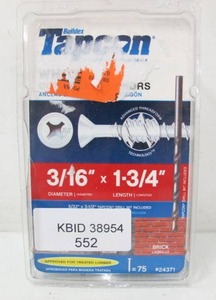 lot 552 image: Tapcon 316 in. x 1-34 in. White UltraShield Phillips Flat-Head Concrete Anchors (75-Pack)