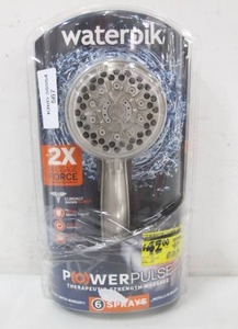 lot 567 image: Waterpik 6-Spray 3.5 in. Single Wall Mount 1.8 GPM Handheld Adjustable Shower Head in Brushed Nickel