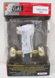 lot 607 image: Prime-Line SE 27570 Segal Wrought Solid Brass Double Cylinder Entrance Mortise Lockset with 2-12 Backset