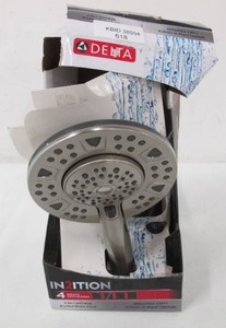 lot 618 image: Delta In2ition Two-in-One 4-Spray 6 in. Dual Wall Mount FixedHandheld Shower Head - Brushed Nickel