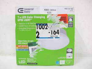 lot 625 image: Commercial Electric Spin Light 7 in. White Selectable LED Flush Mount Ceiling Light Closet Laundry Basement 810 Lumens 3000K 4000K 5000K
