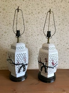 Vintage - Pair of Cherry Blossom Table Lamps