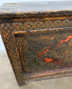 lot 8 image: 19th Century Tibetan Buddhist Prayer Table Choksar - Red & Gold Lacquer