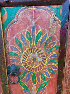 lot 9 image: Antique Beautiful Polychrome Asian Wood Cabinet- Gorgeous Colors