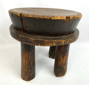 lot 31 image: Pair Of African Antique Stools- Tonga Stool & Milking Stool- Early 20th Century