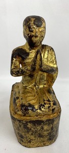 lot 36 image: Pair Antique Carved Wood Gilt Burmese Praying Monks
