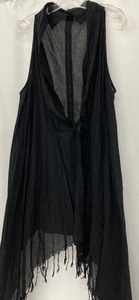 lot 172 image: Ys by Yohji Yamamoto - Black Tunic Vest with Fringe- Size 2