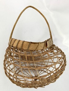 lot 60 image: Two Baskets - Vintage Multicolor Double Weave Seed Basket w Woven Liner (Borneo) and a Loose Weave Basket