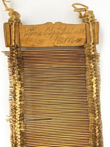 lot 66 image: Antique Primitive Bulgarian Wooden Weaving Loom Reed Tool - Hand Signed- 44 Long