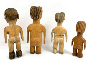lot 71 image: 4 African Vintage Ewe Wood Carved Dolls - Togo and Ghana