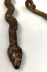 lot 74 image: 6 Antique Primitive Iron African Snake Currencies, Lobi People of Burkina Faso
