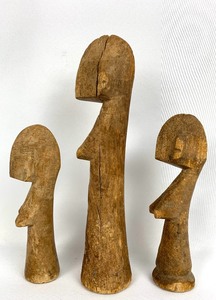 lot 84 image: 3 Mossi Carved Wood Biiga Dolls from Burkina Faso