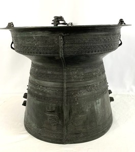 lot 1 image: Amazing Antique Bronze Burmese Rain Drum Table- Intricate Relief Detail 1900s #1