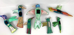 lot 97 image: 7 Paper Mache Bird Sculptures by Artist, Arne Nyen- 2007-2008