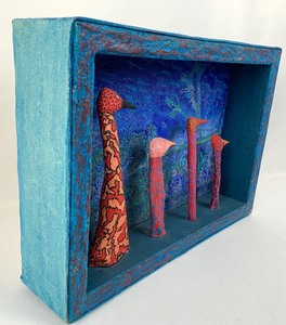 lot 99 image: Four Tall Woodpeckers Mixed Media Shadowbox by Artist, Arne Nyen 2008