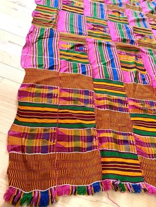 lot 111 image: Antique Authentic Ashanti Asante Womans Kente Cloth - Hand-Woven African Textile from Ghana
